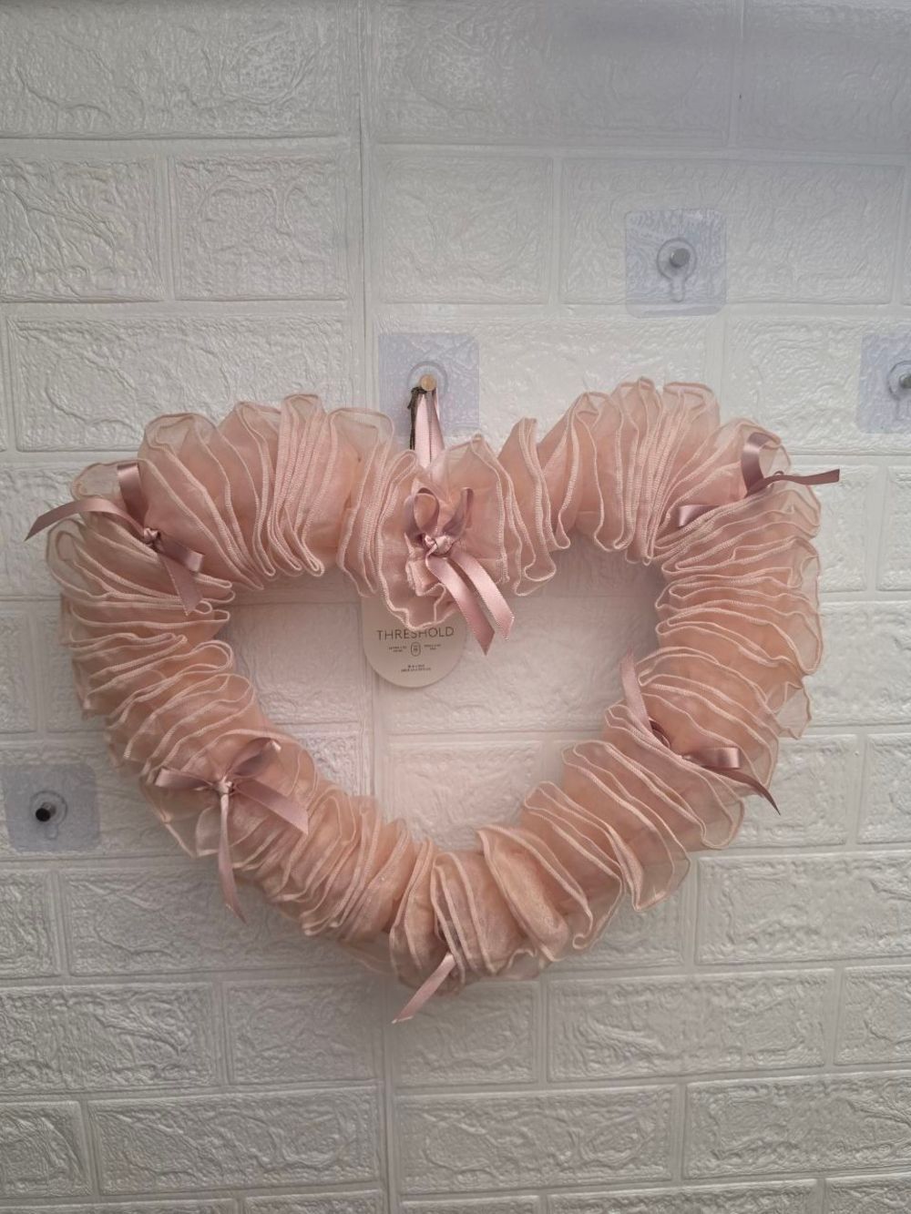 New Valentine's Day Blush Pink Heart Wreath Lace Ribbon,  by Threshold 14"